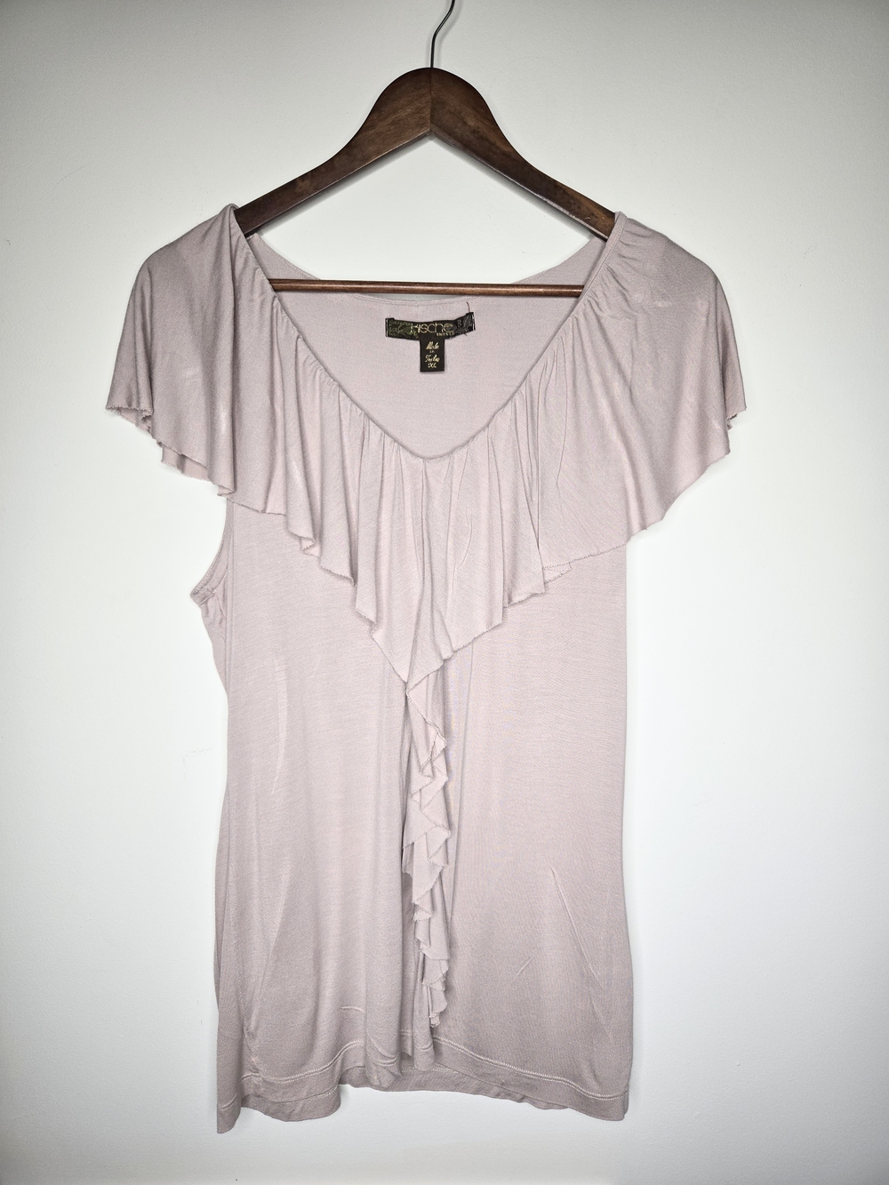Kische Mauve Pink Ruffle V-Neck Cap Sleeve Blouse Fluid Draped Romantic Y2K XL